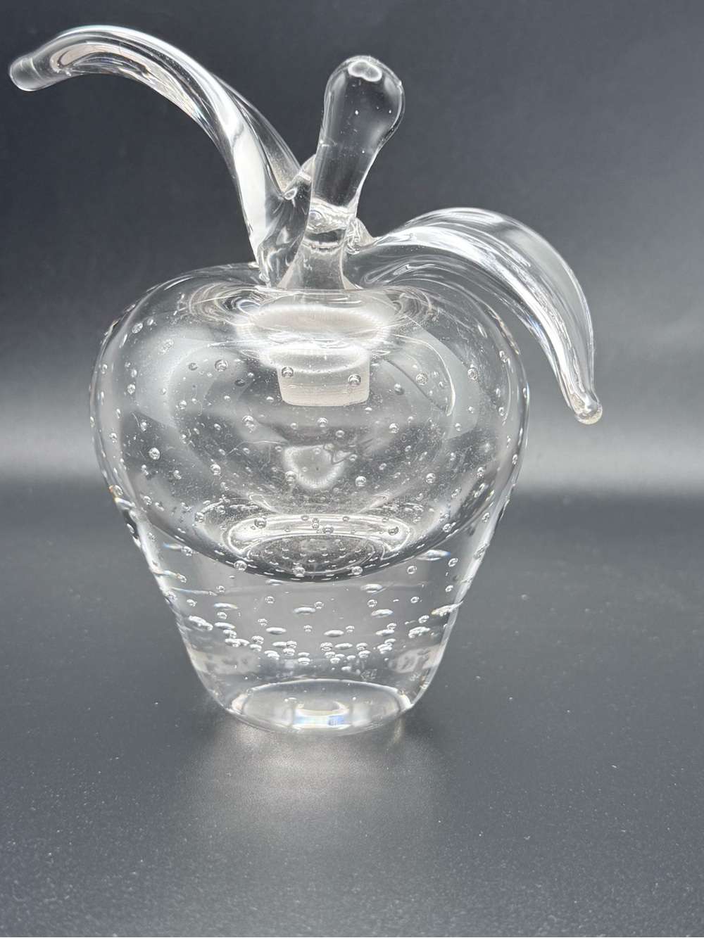 Vintage Clear Bullicante Apple Figural Glass Perfume Bottle Murano Style